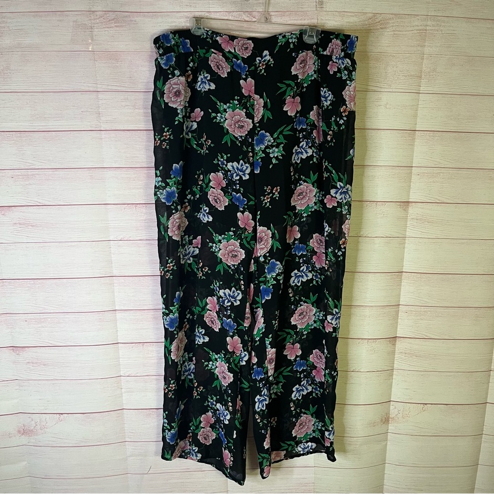 Torrid‎ Black Floral Pull On Short Lining Wide Leg Pants Size 2 | 2X